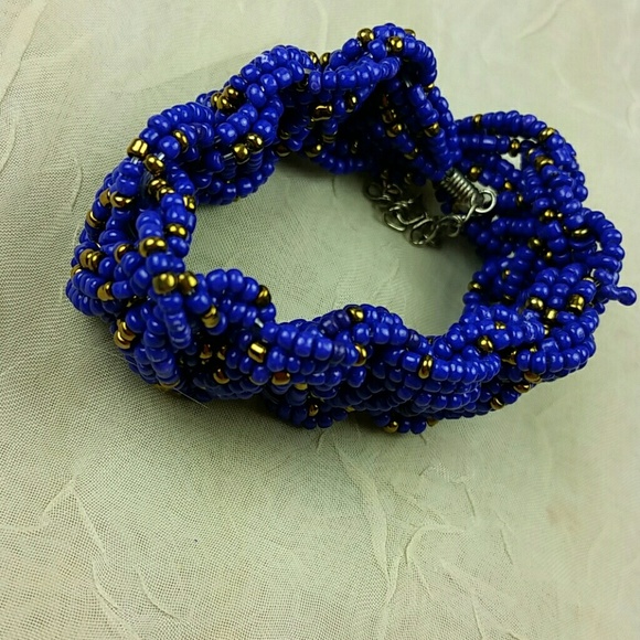 Artisan Woven Glass Seed Bead Bracelet Purple Gold Handcrafted Vintage Boho - Picture 3 of 5